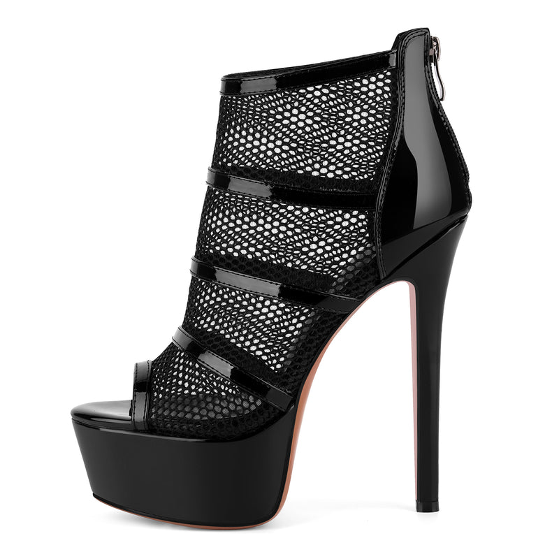 Open Toe Platform Mesh Stiletto Bootie Sandals