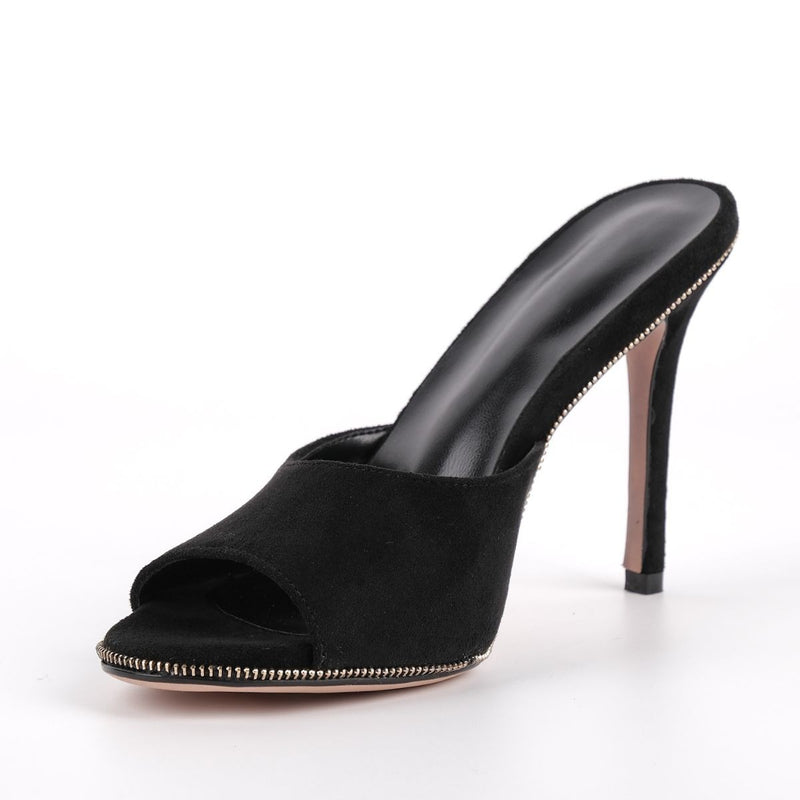 Suede Round Toe Slip On Sandals Mules