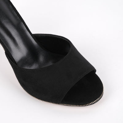 Suede Round Toe Slip On Sandals Mules
