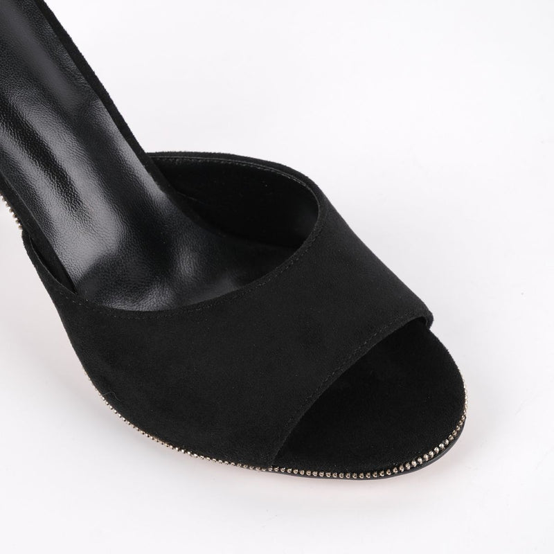 Suede Round Toe Slip On Sandals Mules