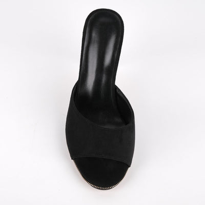 Suede Round Toe Slip On Sandals Mules