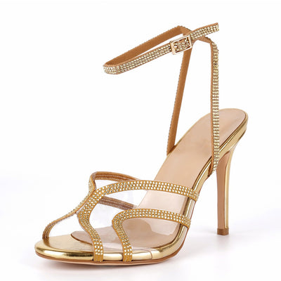 Clear Rhinestone Ankle Strap Stiletto Sandals