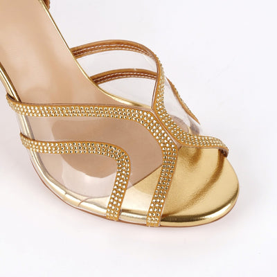 Clear Rhinestone Ankle Strap Stiletto Sandals