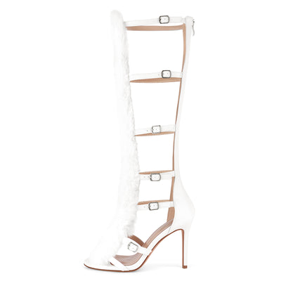 Fur Buckle Strap Hollow Boots Sandals