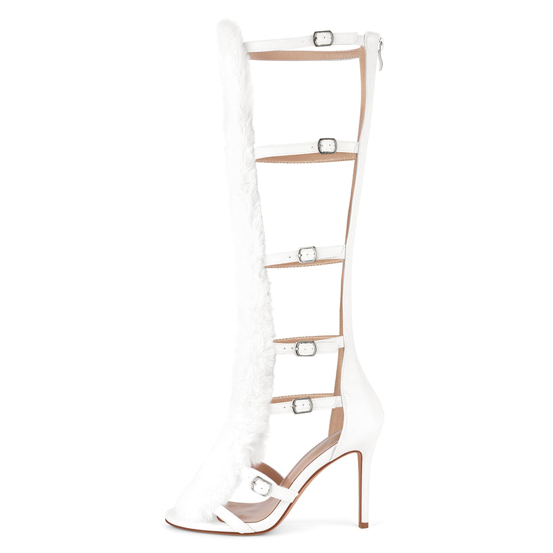 Fur Buckle Strap Hollow Boots Sandals