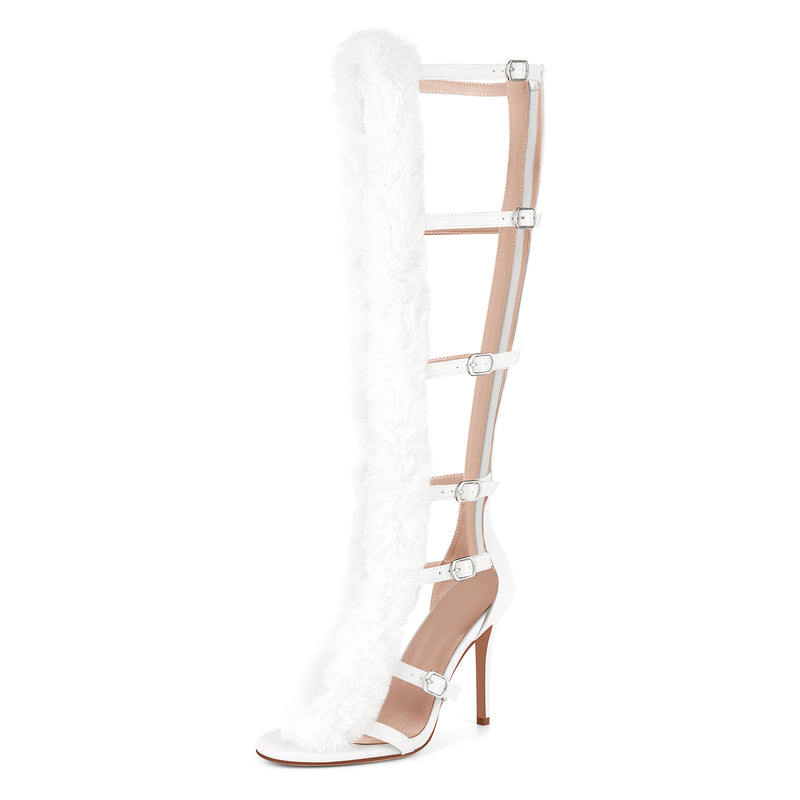 Fur Buckle Strap Hollow Boots Sandals