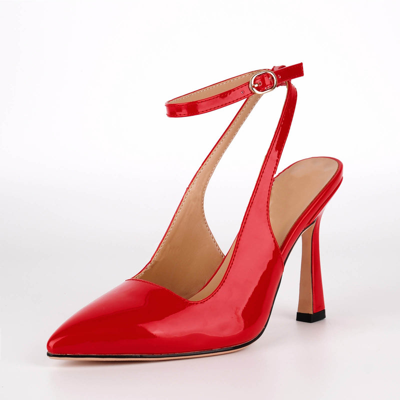 Pointed Toe Ankle Strap Slingback Pumps