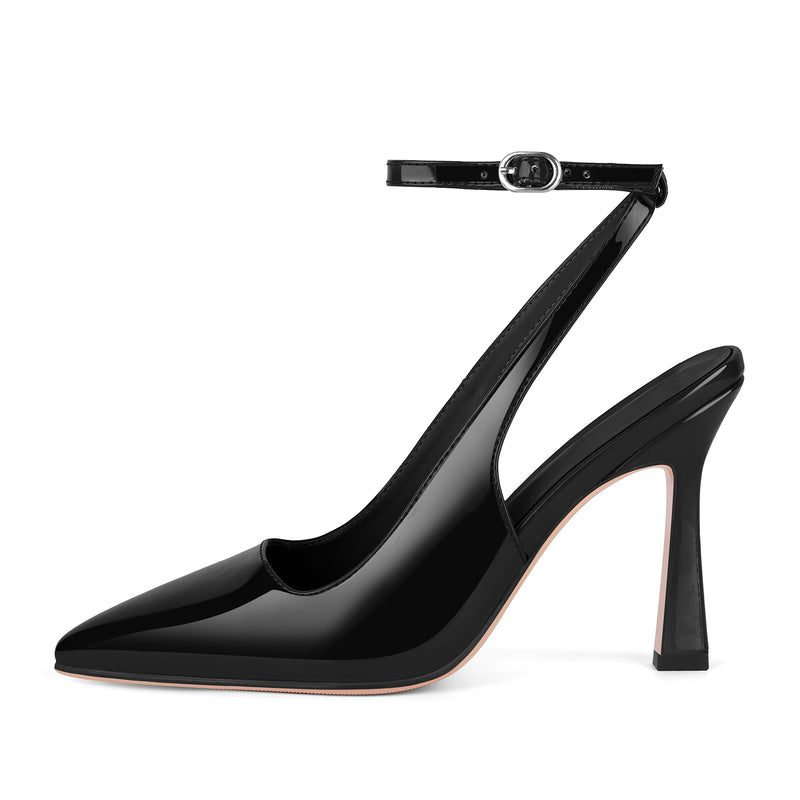 Pointed Toe Ankle Strap Slingback Pumps