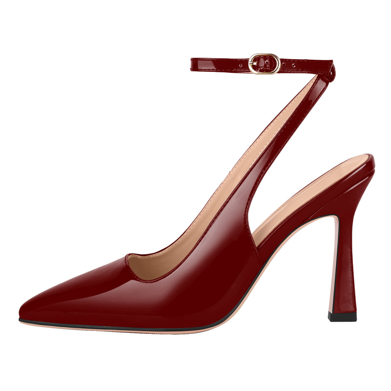 Pointed Toe Ankle Strap Slingback Pumps