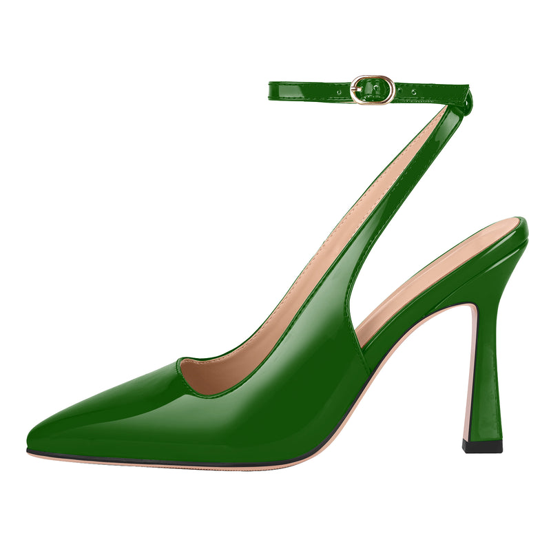 Pointed Toe Ankle Strap Slingback Pumps