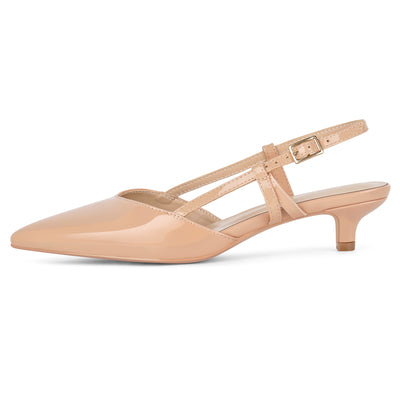 Pointed Toe Slingback Kitten Heel Pumps