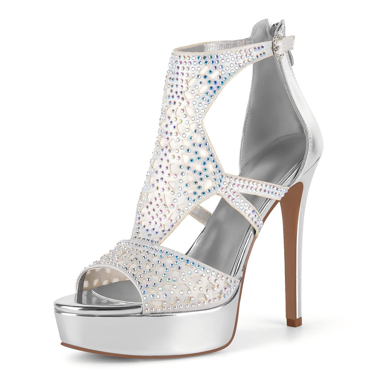 Platform Rhinestone Mesh Stiletto Sandals