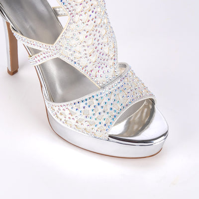 Platform Rhinestone Mesh Stiletto Sandals