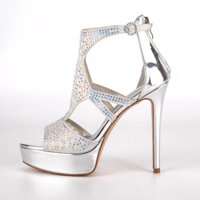 Platform Rhinestone Mesh Stiletto Sandals
