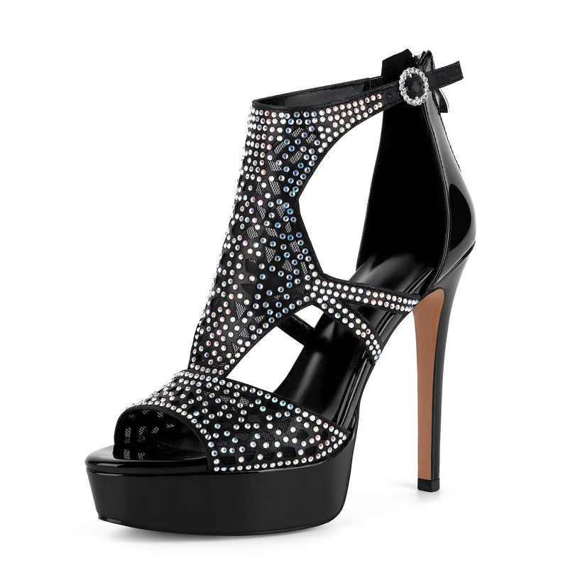 Platform Rhinestone Mesh Stiletto Sandals