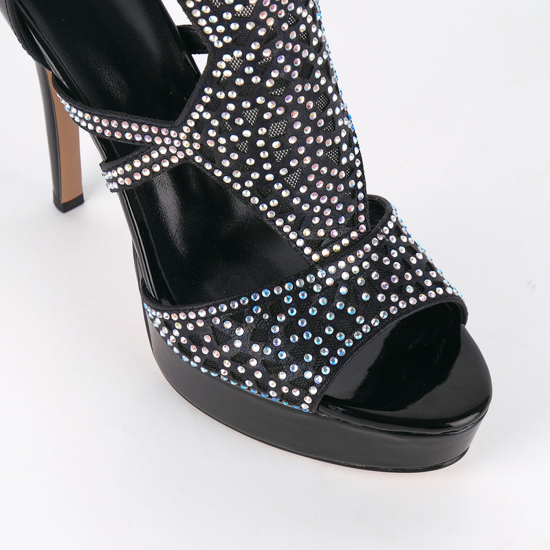 Platform Rhinestone Mesh Stiletto Sandals