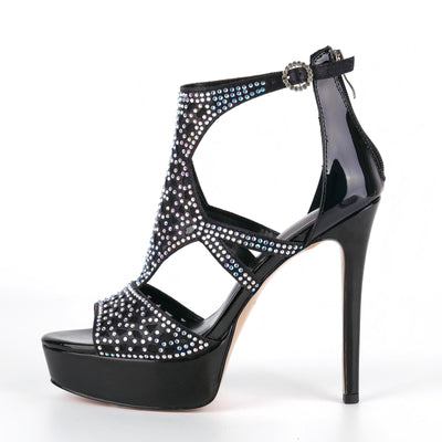 Platform Rhinestone Mesh Stiletto Sandals