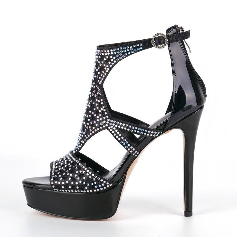 Platform Rhinestone Mesh Stiletto Sandals