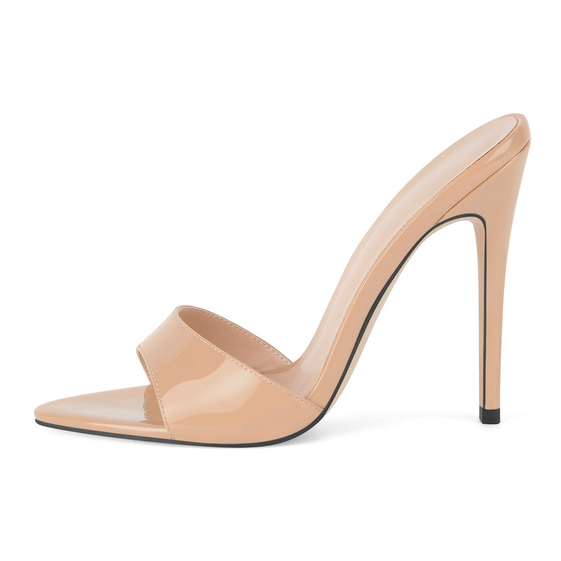 Pointed Toe Patent Leather Sandals Mules