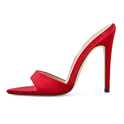Velvet Pointed Toe Slip On Mules