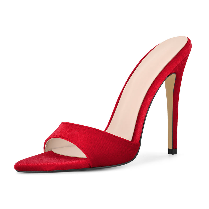 Velvet Pointed Toe Slip On Mules