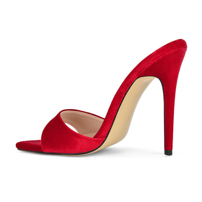 Velvet Pointed Toe Slip On Mules