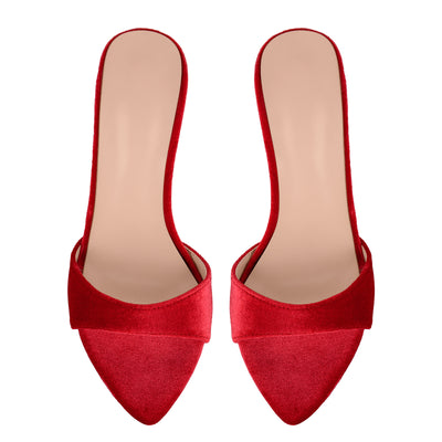 Velvet Pointed Toe Slip On Mules