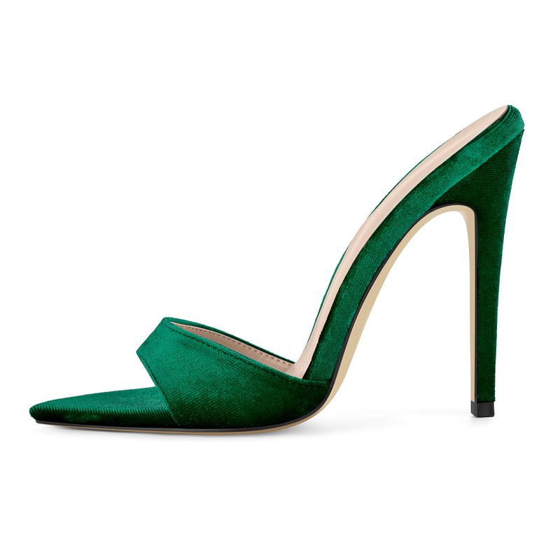 Velvet Pointed Toe Slip On Mules