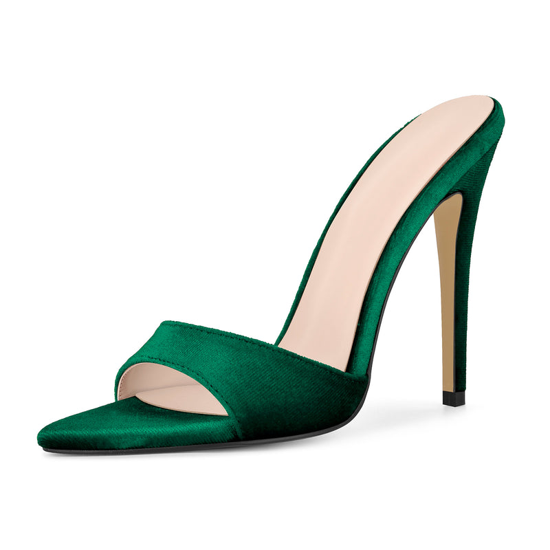 Velvet Pointed Toe Slip On Mules