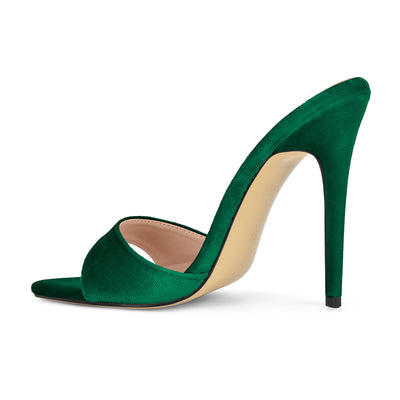 Velvet Pointed Toe Slip On Mules