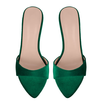 Velvet Pointed Toe Slip On Mules