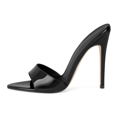 Pointed Toe Patent Leather Sandals Mules