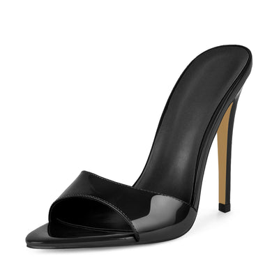 Pointed Toe Patent Leather Sandals Mules