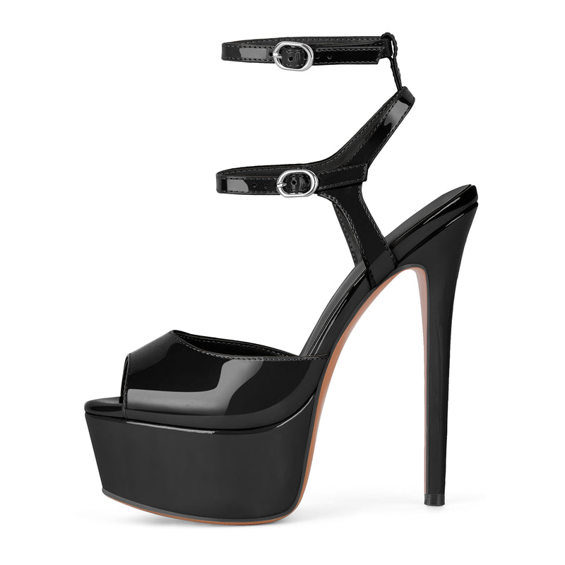 Platform Ankle Double Strap Patent Sandals