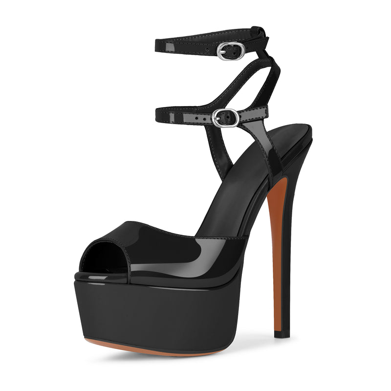 Platform Ankle Double Strap Patent Sandals