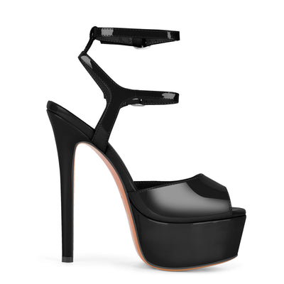 Platform Ankle Double Strap Patent Sandals
