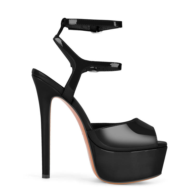 Platform Ankle Double Strap Patent Sandals