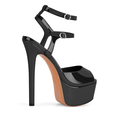 Platform Ankle Double Strap Patent Sandals