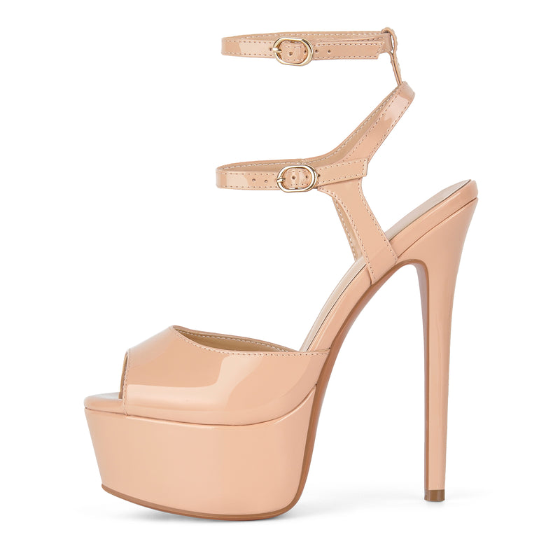 Platform Ankle Double Strap Patent Sandals