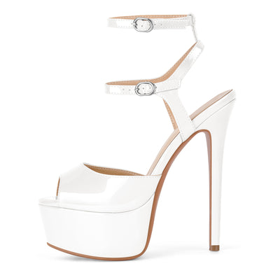 Platform Ankle Double Strap Patent Sandals