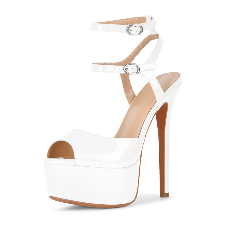 Platform Ankle Double Strap Patent Sandals