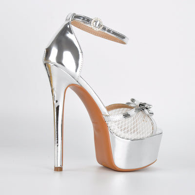 Mesh Platform Bow Ankle Strap Sandals