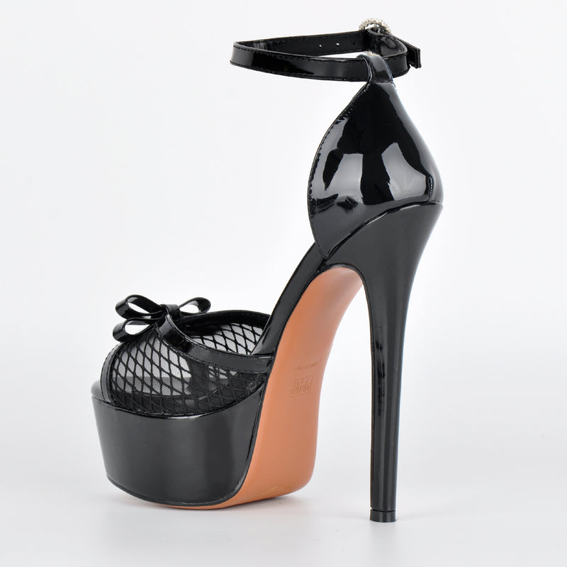 Mesh Platform Bow Ankle Strap Sandals