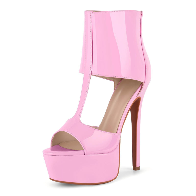 Round Toe Platform Patent Leather Bootie Sandals