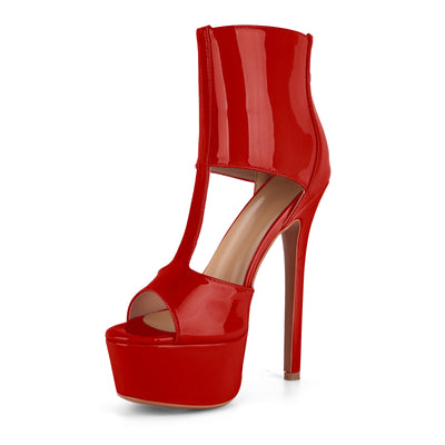 Round Toe Platform Patent Leather Bootie Sandals