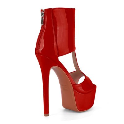 Round Toe Platform Patent Leather Bootie Sandals