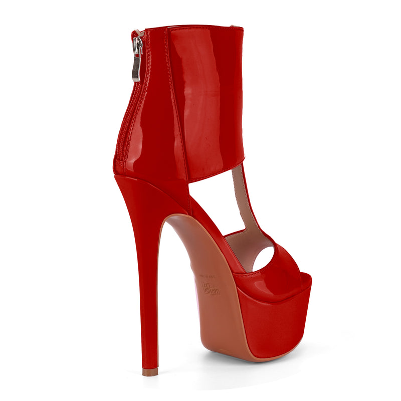 Round Toe Platform Patent Leather Bootie Sandals