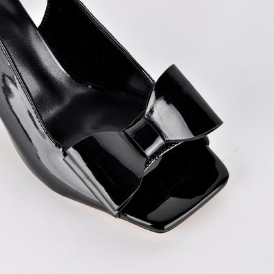 Open Toe Bow Slingback Chunky Heel Pumps