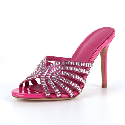 Round Toe Rhinestone Stiletto Mules