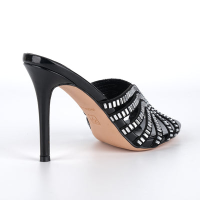 Round Toe Rhinestone Stiletto Mules